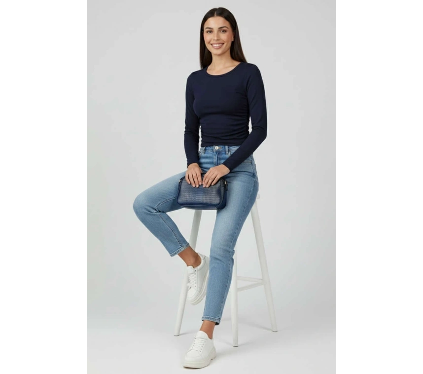 Yanı Büzgülü bluz Lacivert T4322