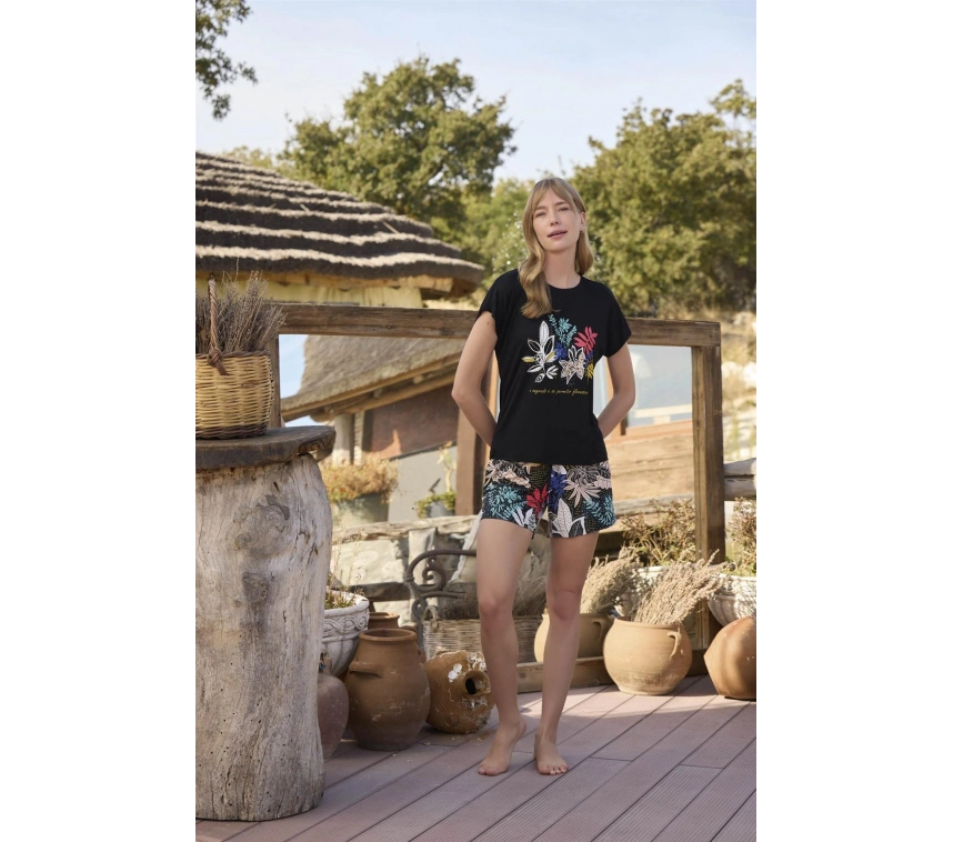 Yaprak Desenli Ve Baskılı o Segredo E Se Permitir Florescer Şort Takımı