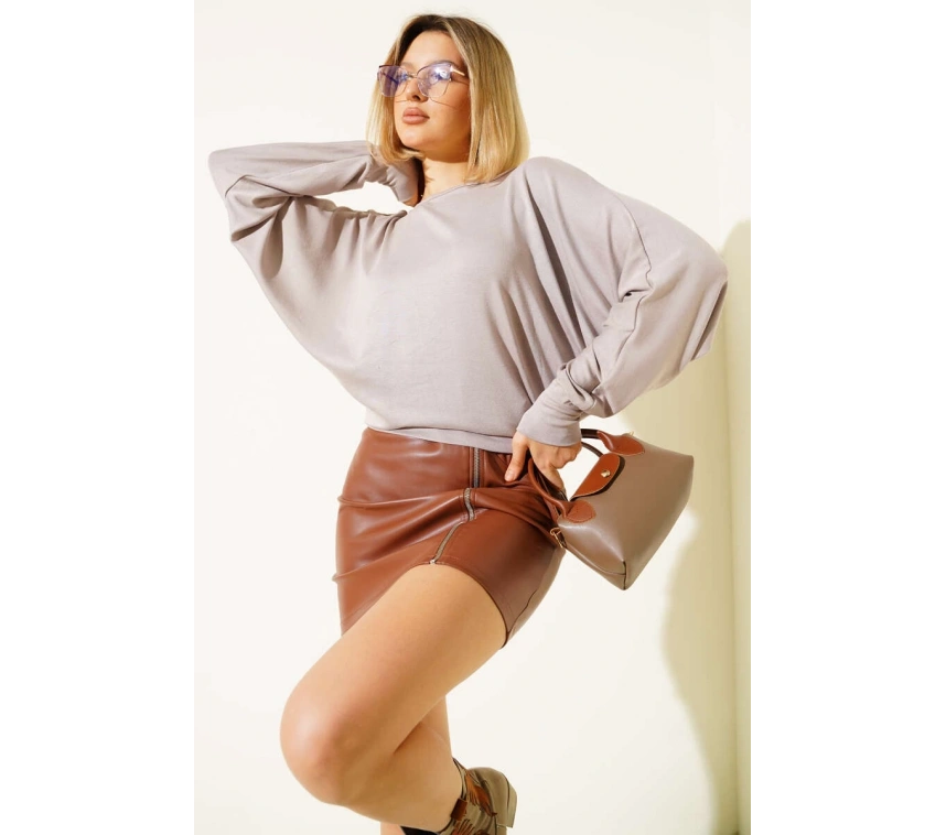 Yarasa Kol Salaş Bluz Vizon T4273