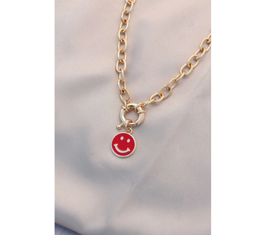 Yeni Sezon Kırmızı Renk Smile Model Retro Gold Metal Kolye
