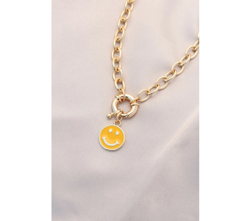 Yeni Sezon Sarı Renk Smile Model Retro Gold Metal Kolye