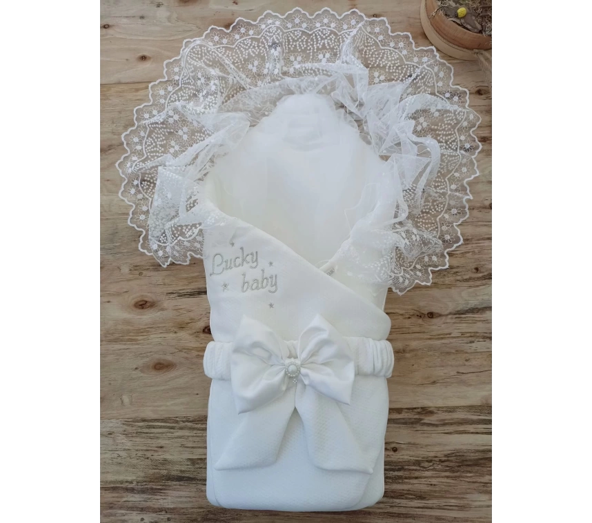 Yenidoğan Sahra Lucky Baby Nakışlı Kundak Bebek Battaniyesi