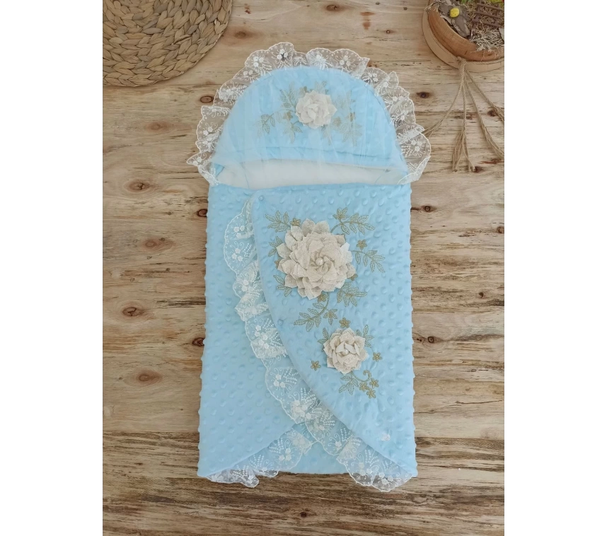 Yenidoğan Topçikli Gül Bahçesi Tül Örtülü Kız Erkek Bebek Klasik Kundak Bebek Battaniyesi