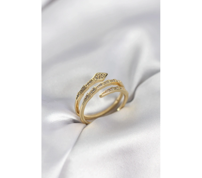 Yılan Model Gold Renk Zirkon Taşlı Kadın Yüzük