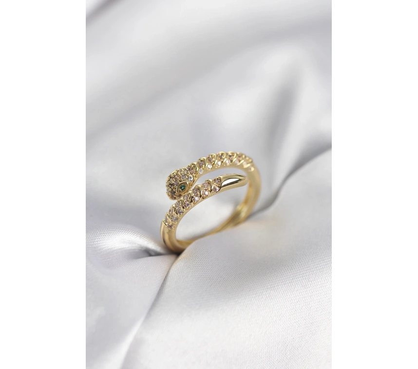 Yılan Model Gold Renk Zirkon Taşlı Kadın Yüzük