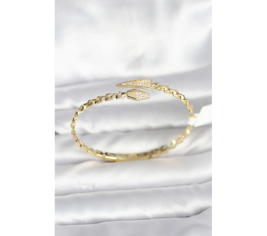 Yılan Model Pirinç Gold Renk Kadın Kelepçe Bileklik