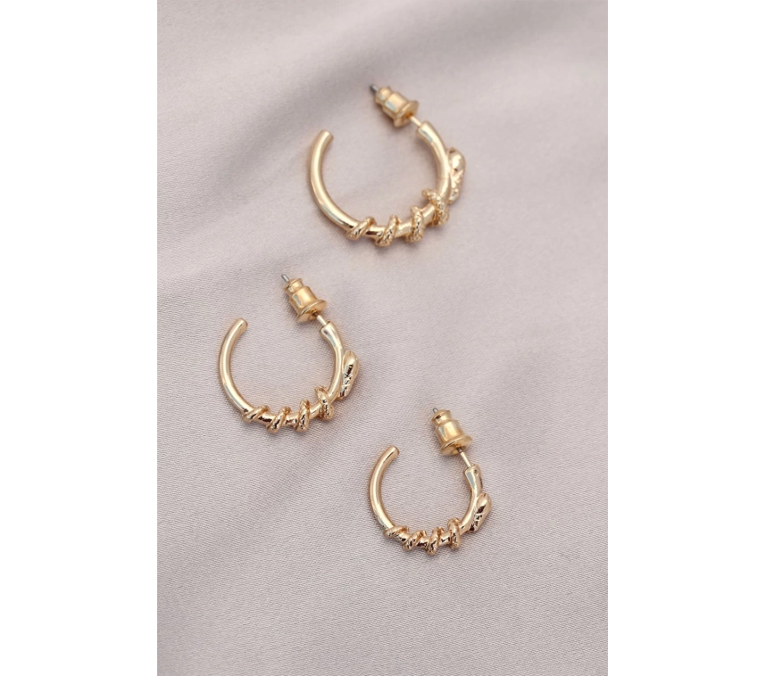 Yılan Tasarımlı Halka Model Gold Metal Küpe Seti