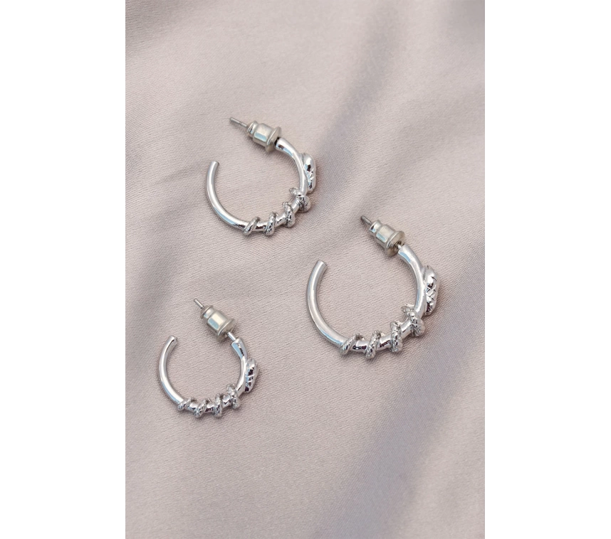 Yılan Tasarımlı Halka Model Gümüş Metal Küpe Seti