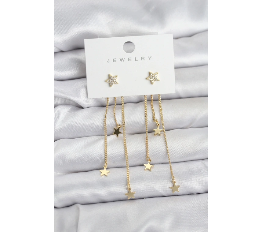 Yıldız Model Gold Renk Pirinç Sallantılı Kadın Küpe