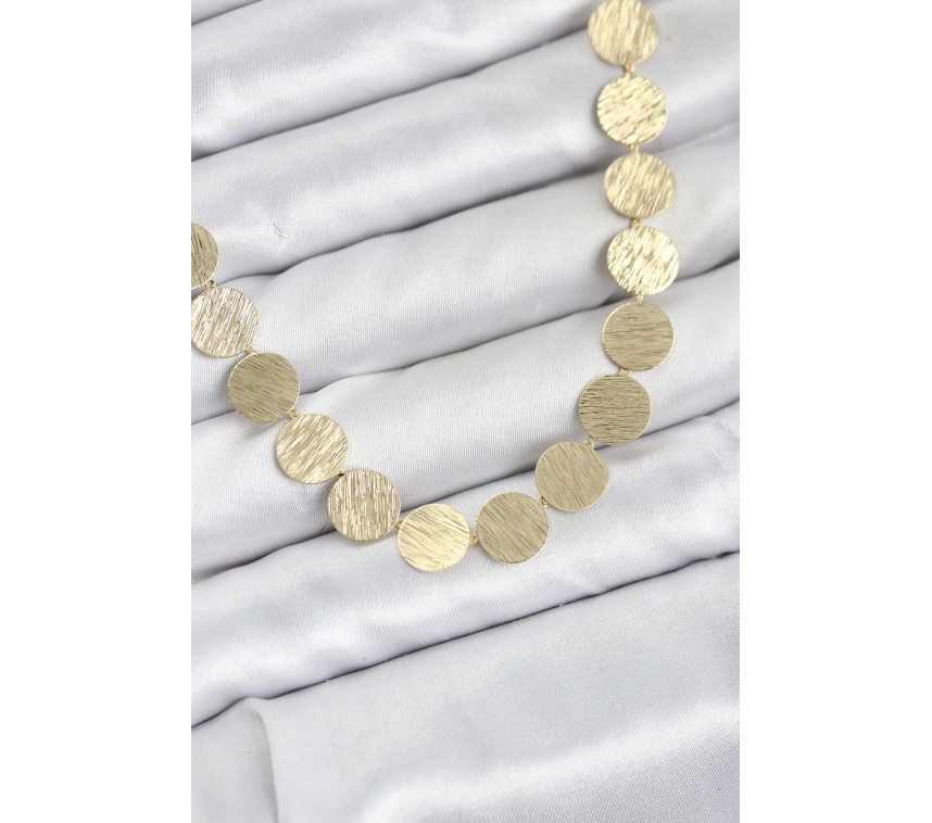 Yuvarlak Plaka Model Gold Renk Kadın Kolye