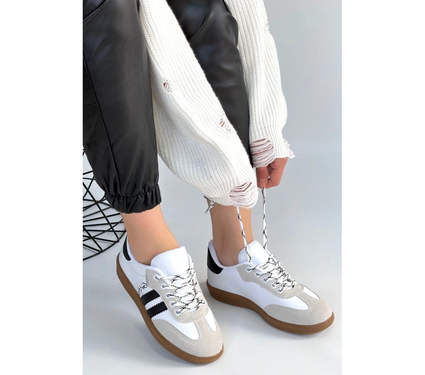 Zerti Beyaz Cilt Bağcıklı Spor Ayakkabı