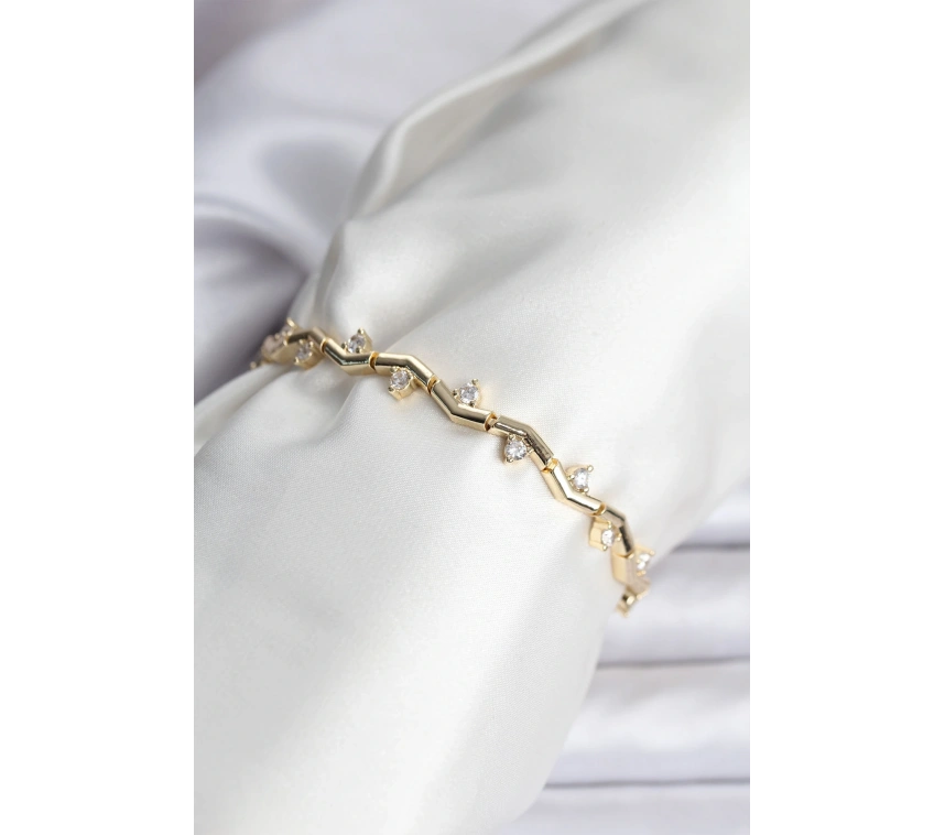 Zikzak Model Pirinç Gold Renk Bileklik