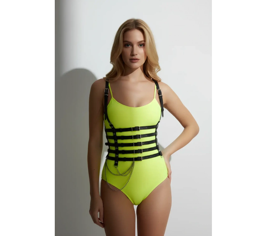 Zincir Detaylı 5 Sıralı Deri Kemer, Deri Korse Kemer - Brf626