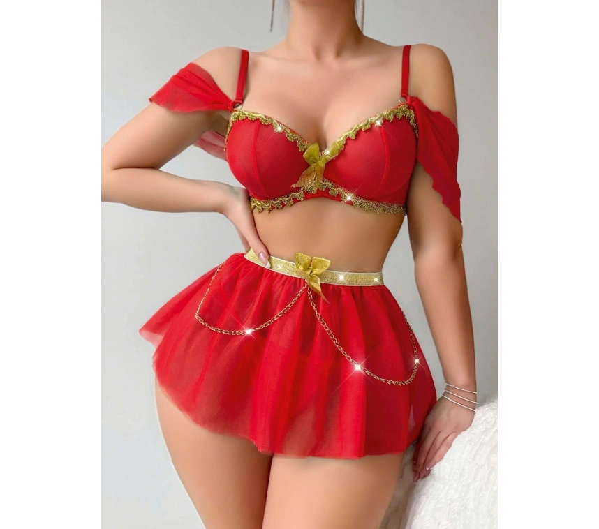 Zincir Detaylı Fantezi Kadın Kostüm Özel Tasarım Gece Giyim