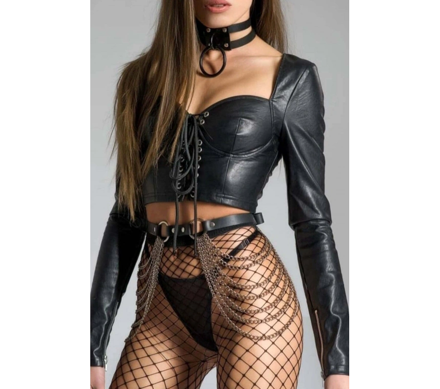 Zincirli Ayarlanabilir Deri Bel Kemeri Ve Tasma Harness - Brf738