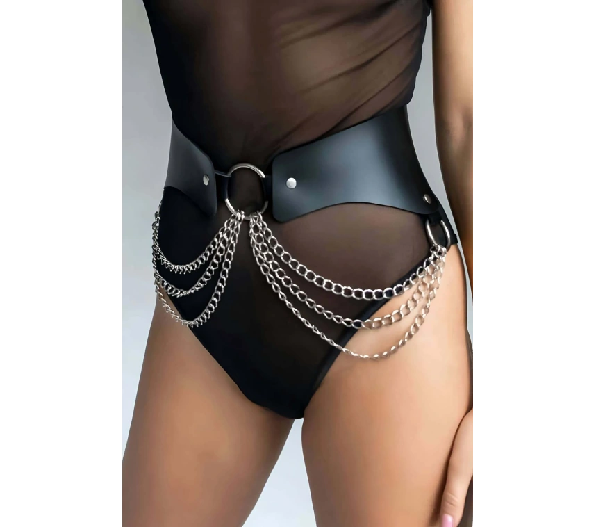 Zincirli Deri Kemer, Tarz Bel Kemeri, Zincir Detaylı Elbise Kemeri - Brf988