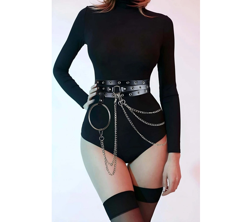 Zincirli Fantezi Deri Harness - Brf731