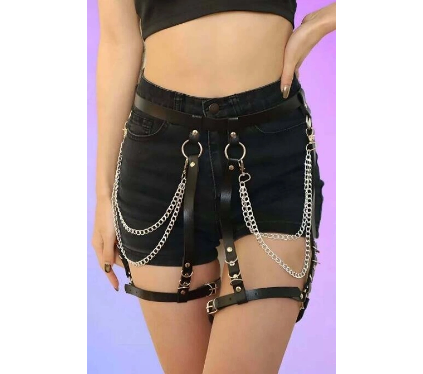 Zincirli Seksi Jartiyer Harness - Brf958