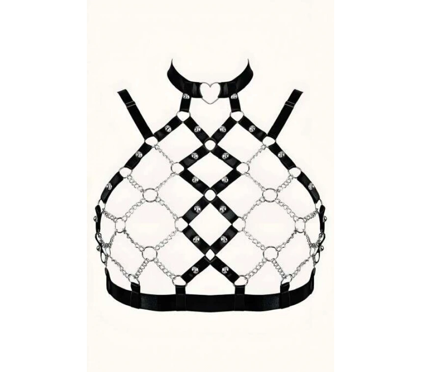 Zincirli Seksi Lastik Göğüs Harness - Brf926