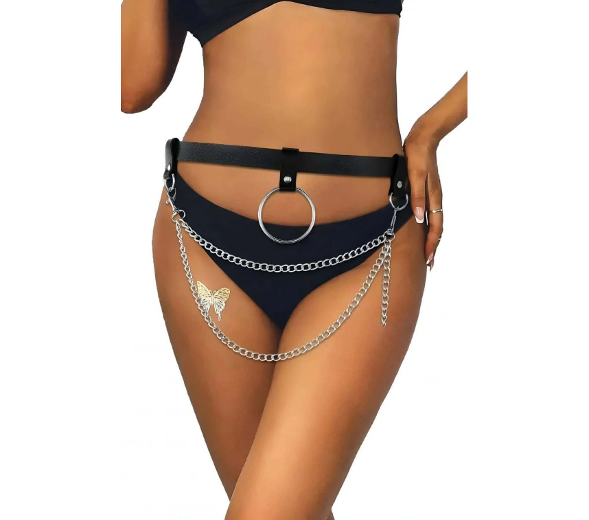 Zincirli Şık Deri Bel Harness - Brf923