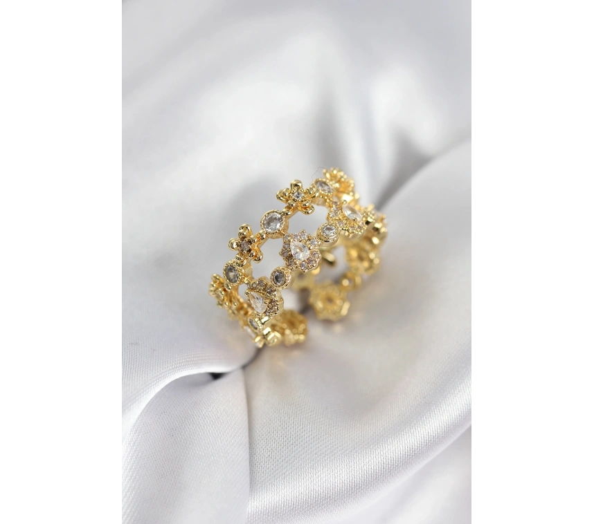 Zirkon Taşlı 2li Model Gold Renk Kadın Yüzük