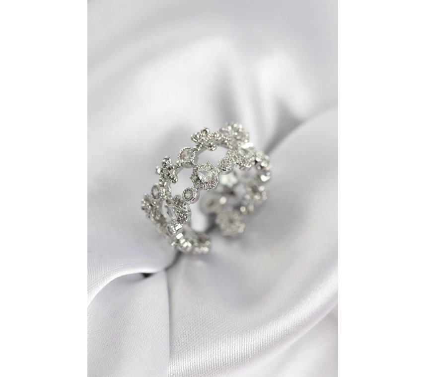 Zirkon Taşlı 2li Model Gümüş Renk Kadın Yüzük