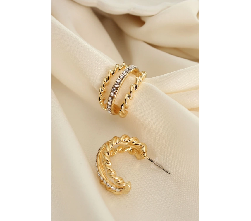 Zirkon Taşlı 3lü Birleşik Burgu Model Halka Küpe