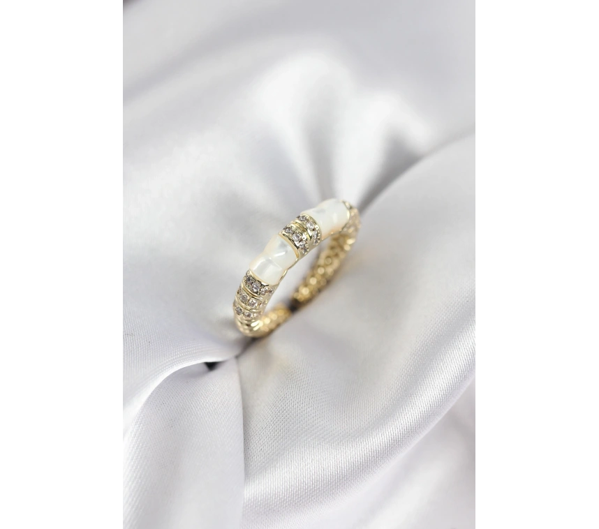 Zirkon Taşlı Kemik Model Gold Renk Kadın Yüzük