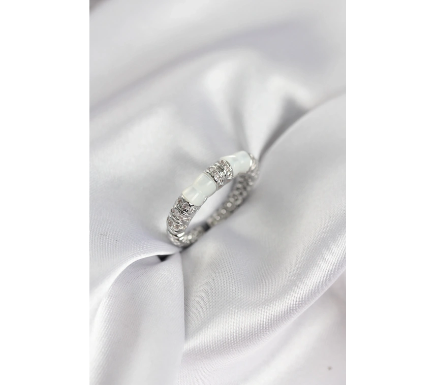 Zirkon Taşlı Kemik Model Gümüş Renk Kadın Yüzük