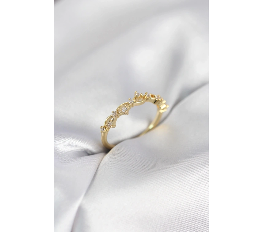 Zirkon Taşlı Pirinç Gold Renk Kadın Yüzük