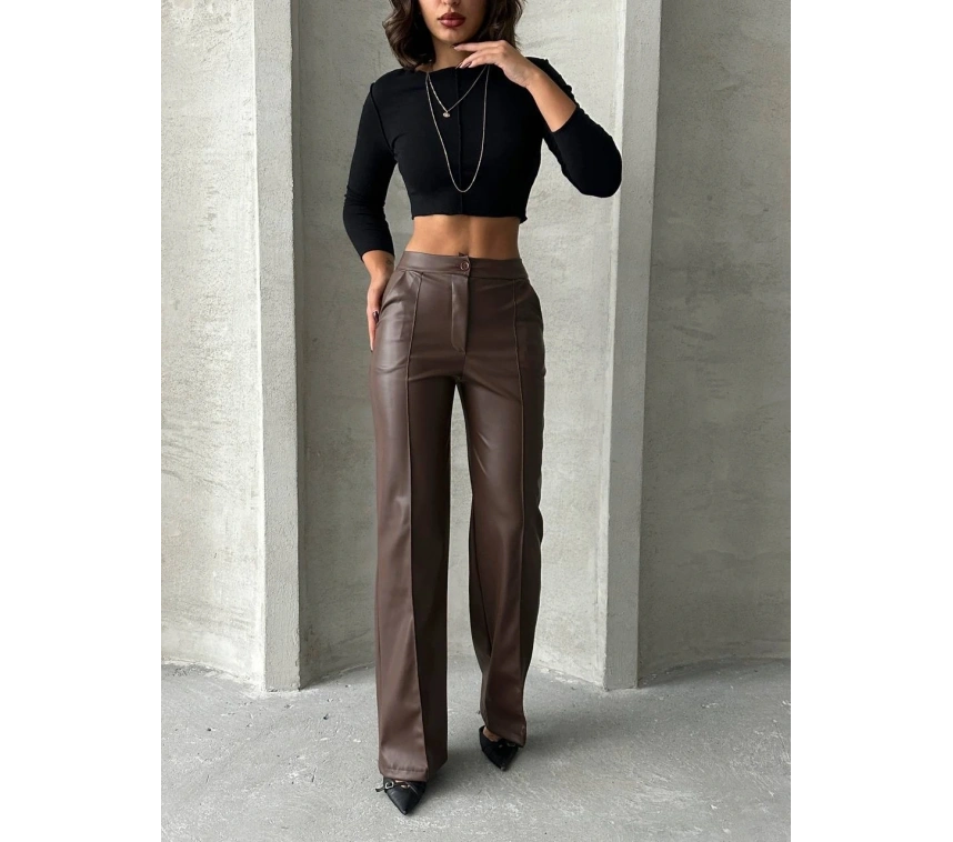 Zr deri palazzo pantolon kahve h24654