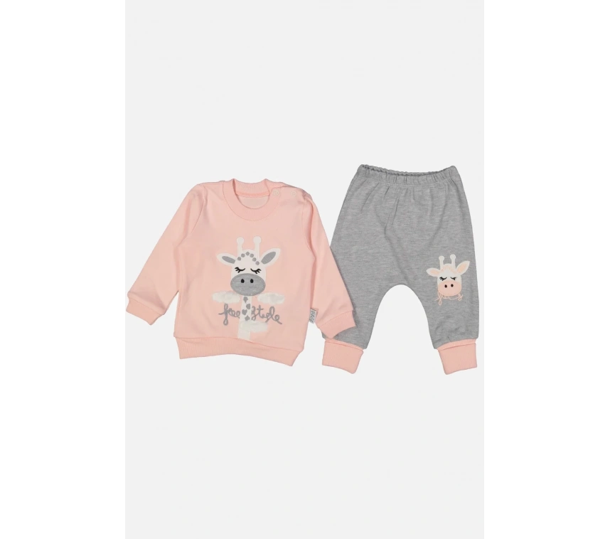 Zürafa Nakışlı % 100 Pamuk Kız Bebek Takımı