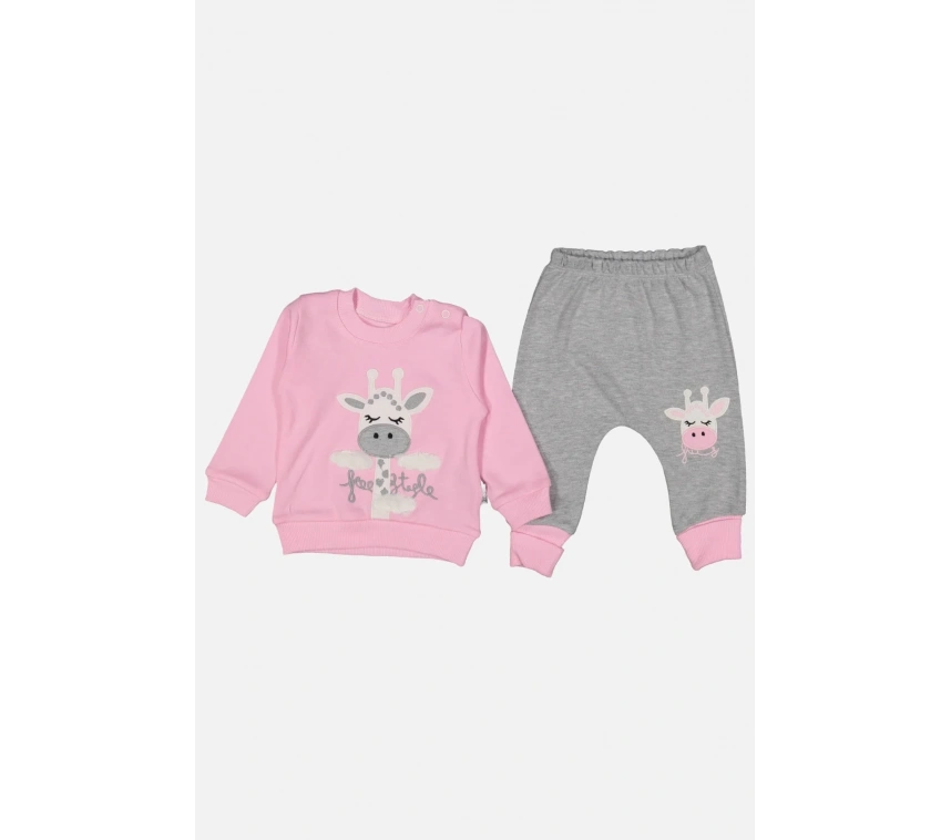 Zürafa Nakışlı % 100 Pamuk Kız Bebek Takımı