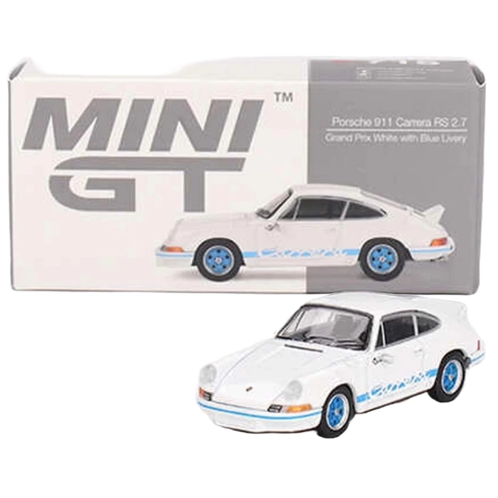 Nessiworld Mini GT 1/64 Porsche 911 Carrera RS 2.7 Grand Prix White with Blue Livery