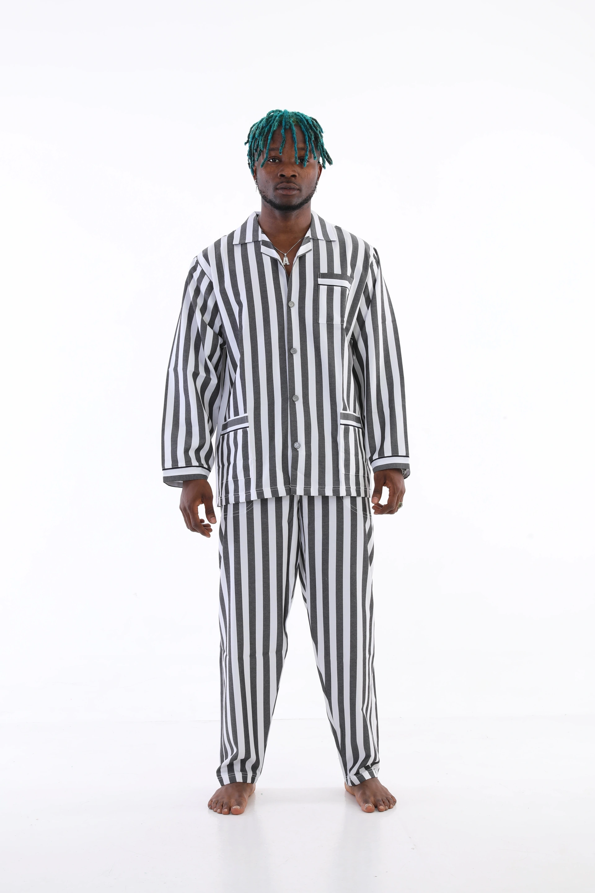 4007 Uzun Kol Çizgili Gaffur Erkek  Pijama Takım