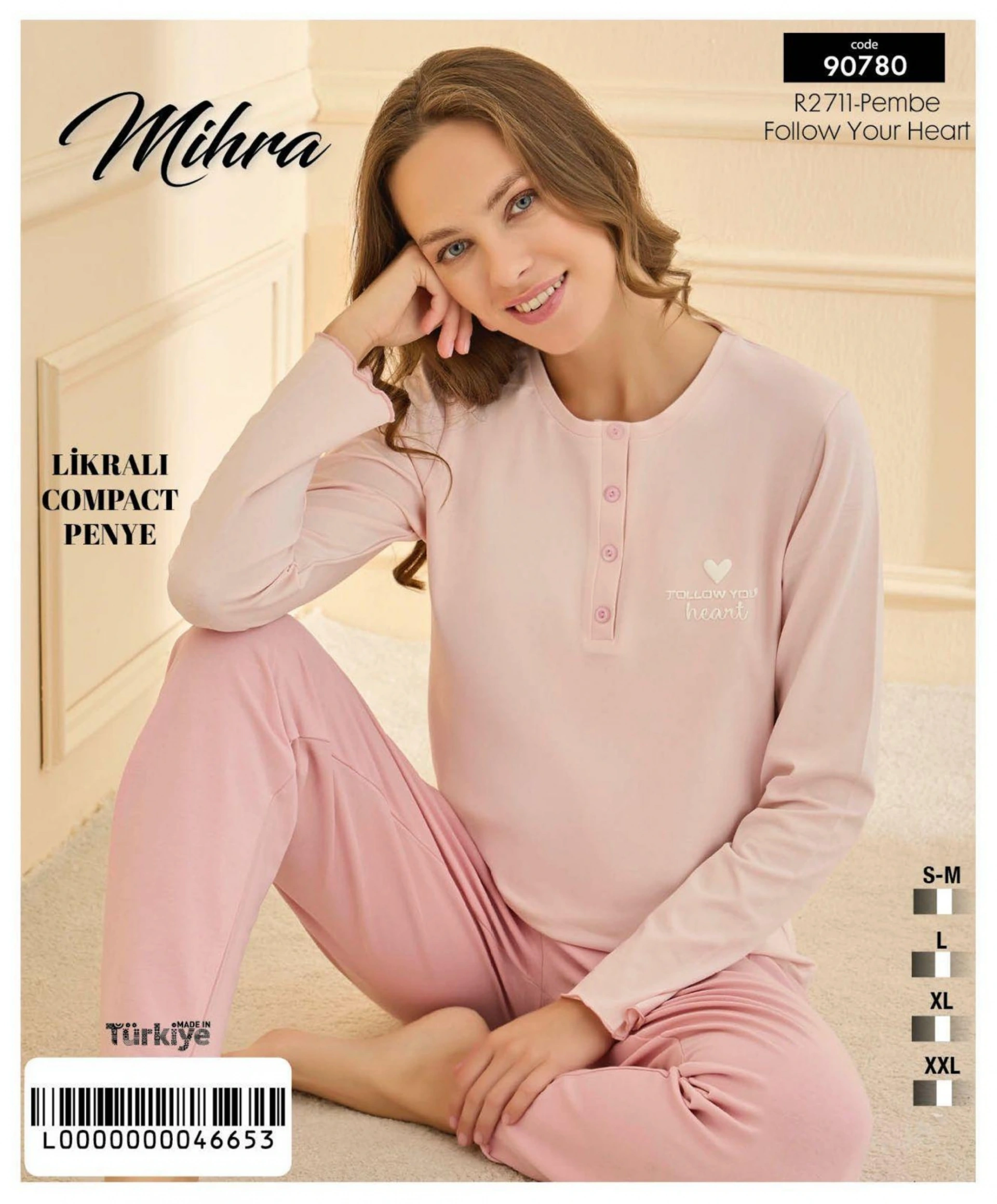 90780 Kadın Yarı Patlı Uzun Kol Pijama Takımı