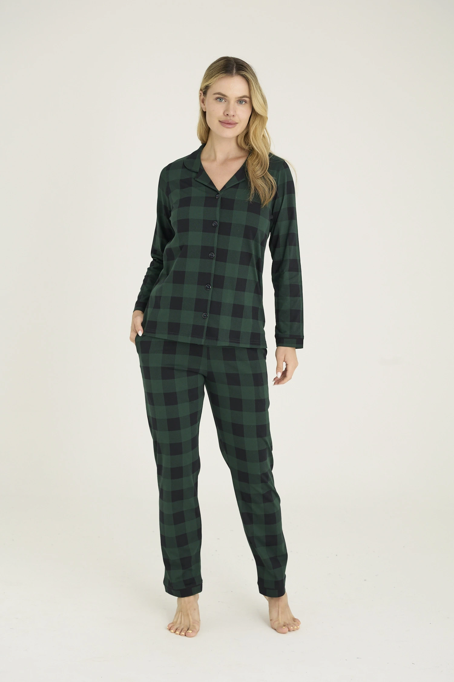 9209-k Kadın Apaj Yaka Pijama Takım