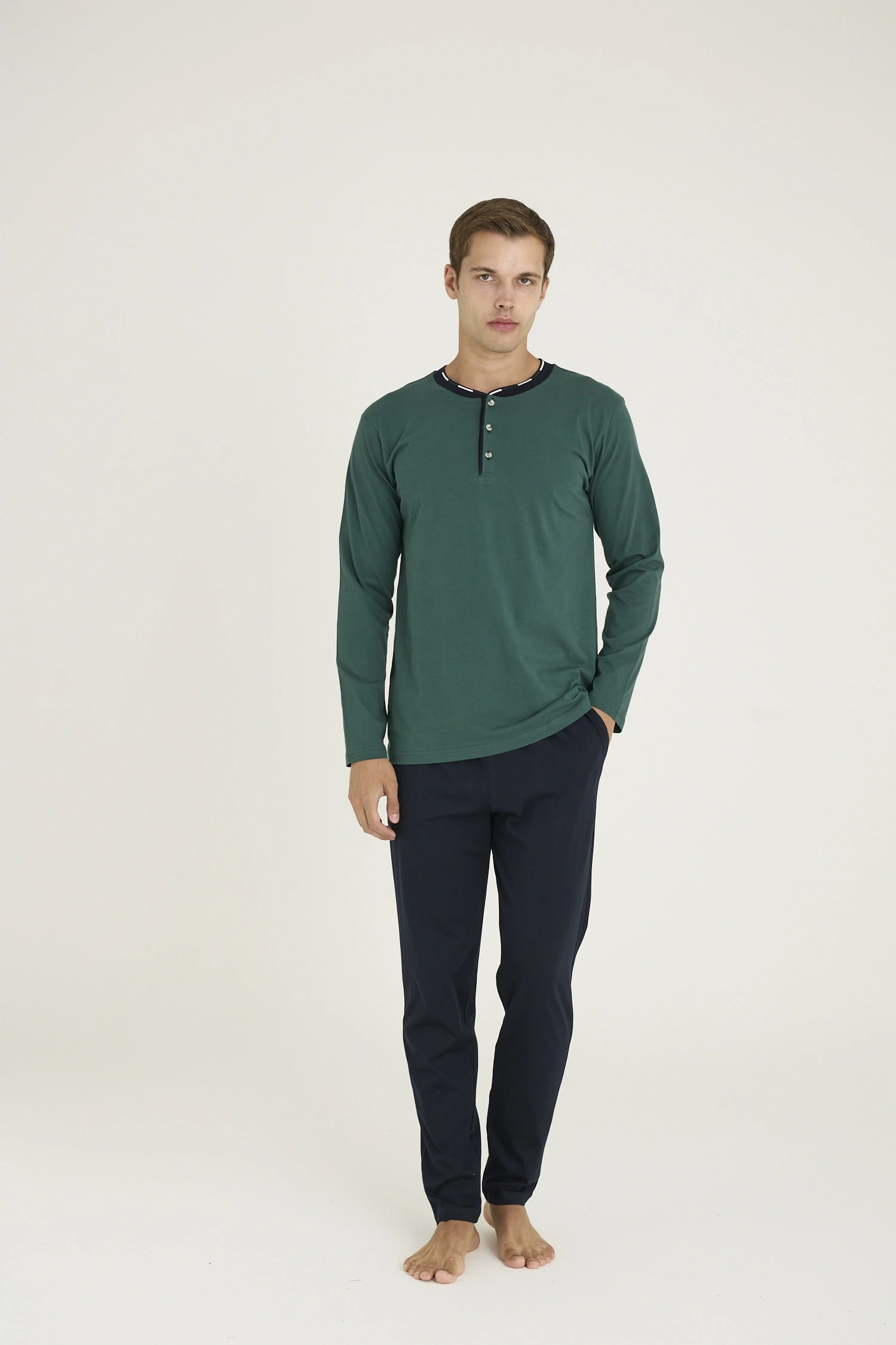 9245 Erkek Midi Yaka Pijama Takım