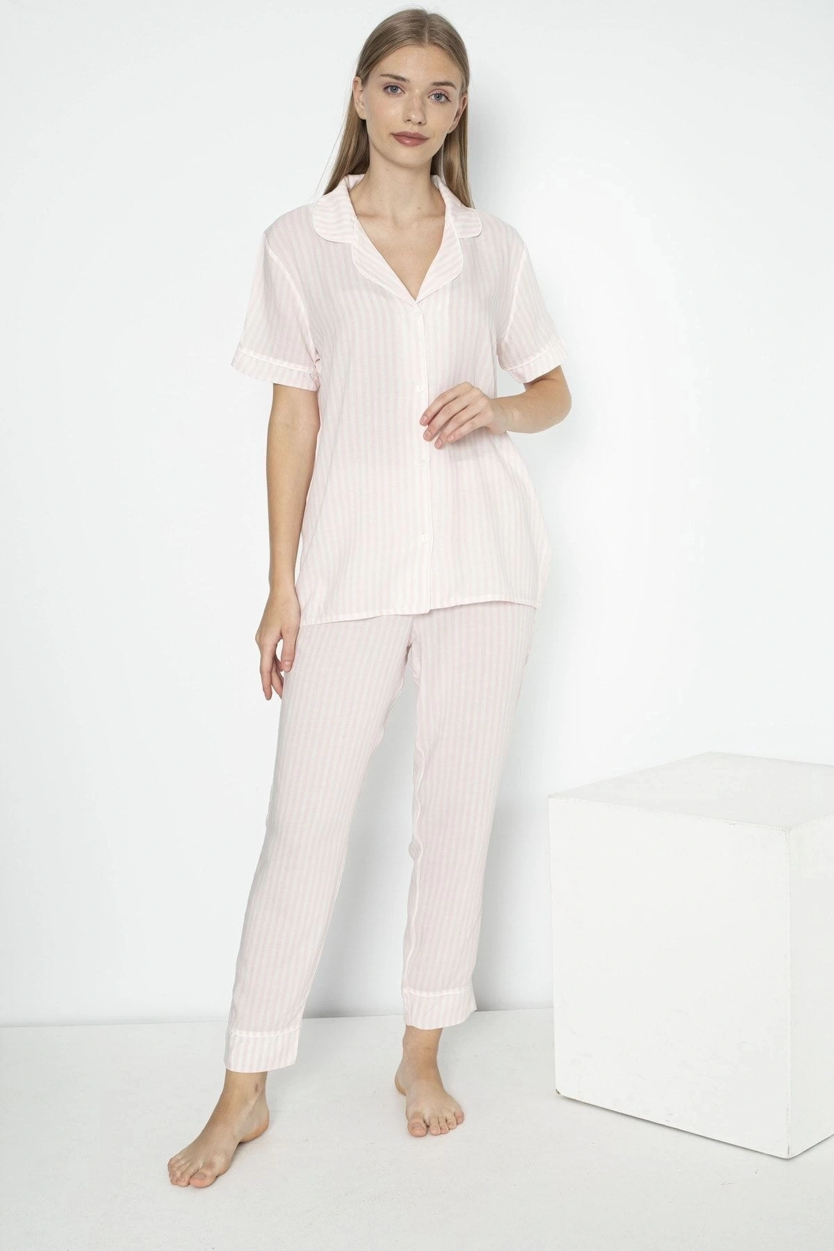 Alın A301 Bayan Kısa Kol Viscon Pijama Takımı