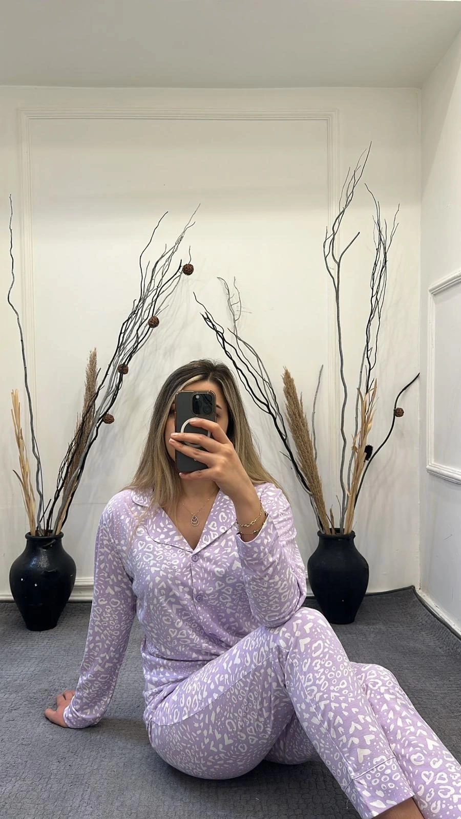 Alissa 6166 Bayan Önü Düğmeli Desenli Pijama Takımı