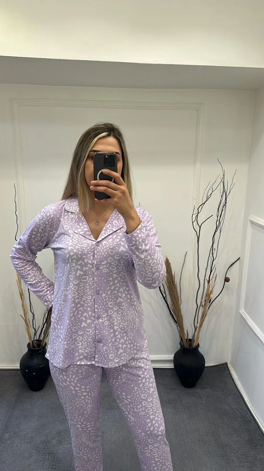 Alissa 6166 Bayan Önü Düğmeli Desenli Pijama Takımı