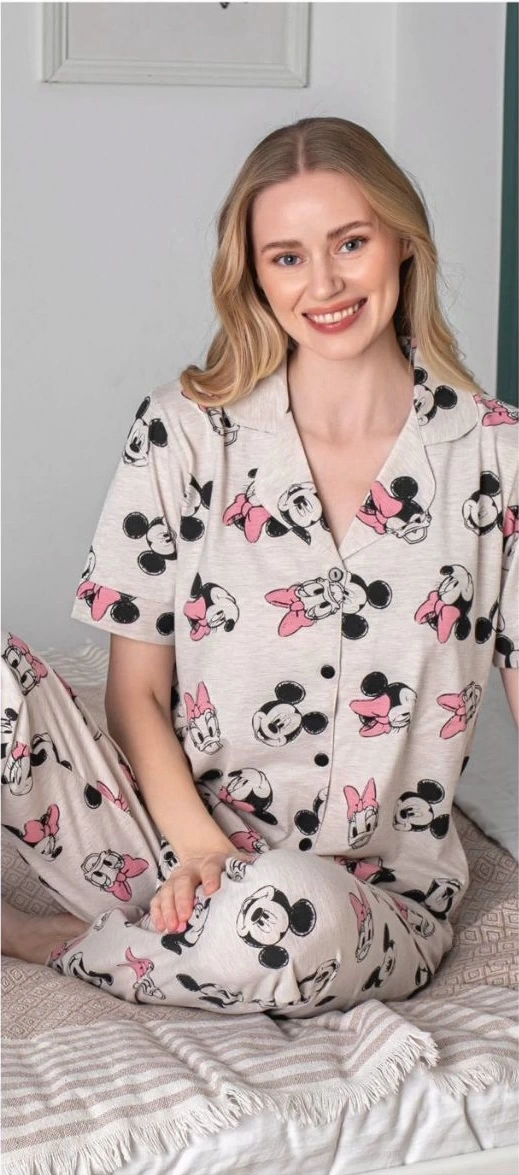 Alissa 6254 Kadın Mickey Mouselu Patlı Pijama Takımı