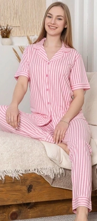 Alissa 6294 Kadın Çizgili Patlı Pijama Takımı