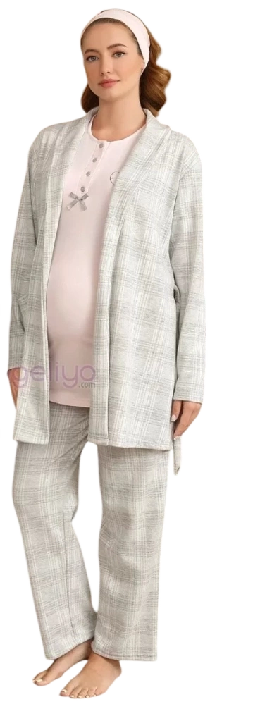 Ba-ha 4425 Bayan Lohusa Kışlık 3lü Pijama Takımı