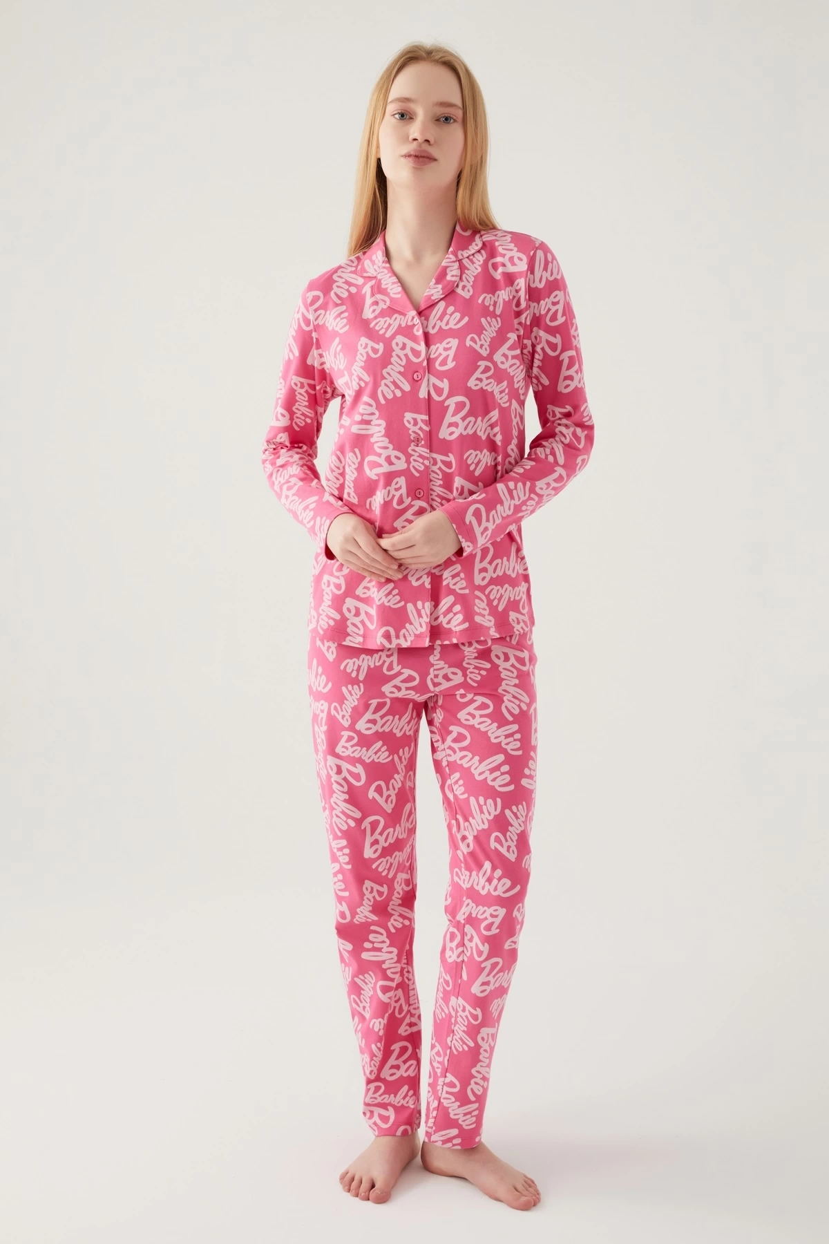 Barbie 1767-s Kadın Gömlek Yaka Pijama Takımı