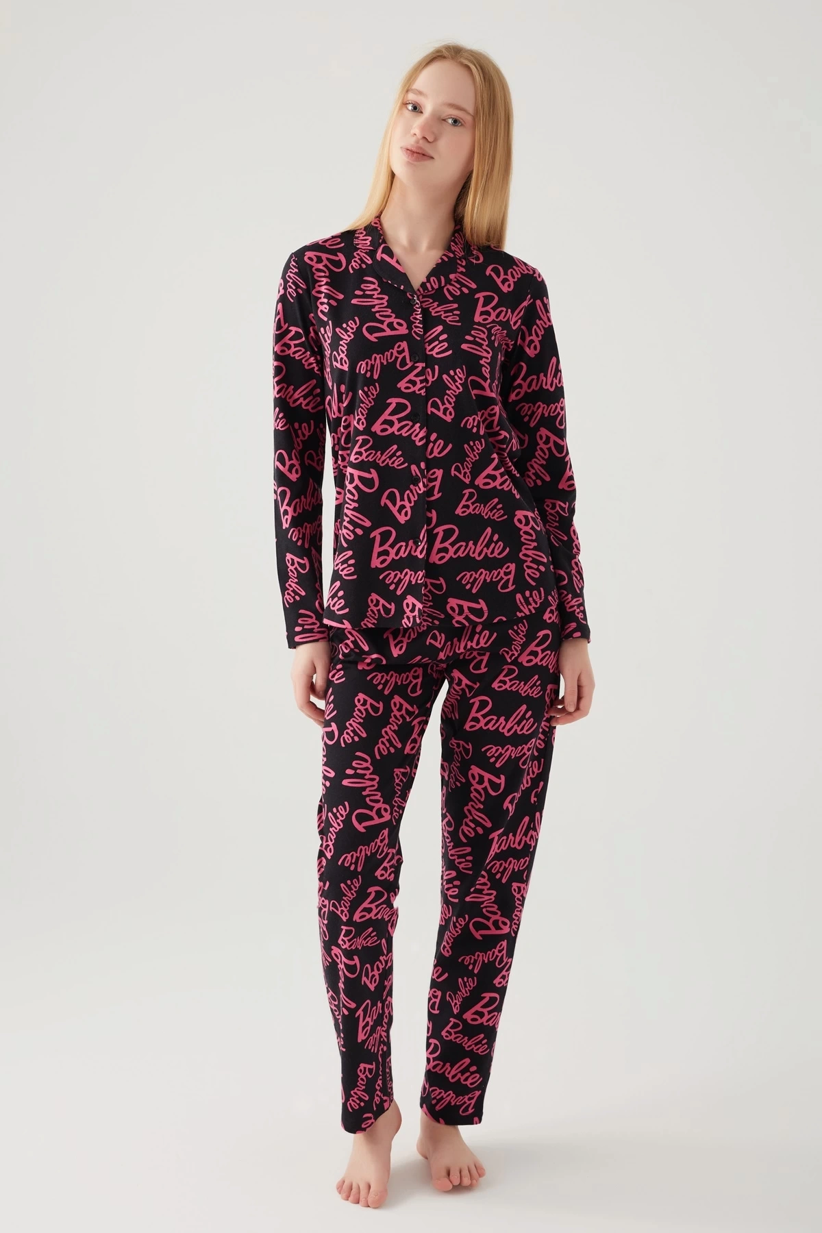 Barbie 1767-s Kadın Gömlek Yaka Pijama Takımı