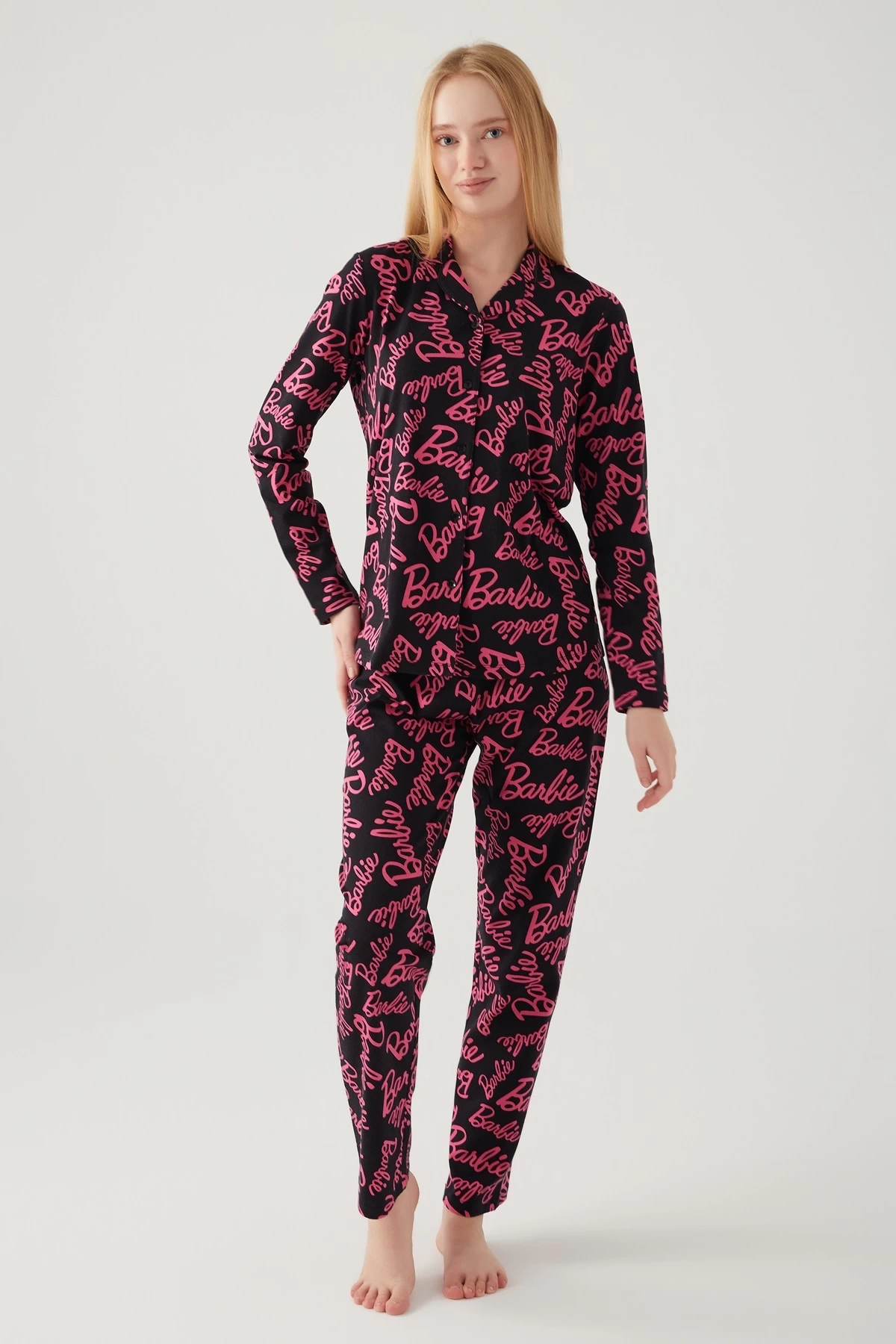 Barbie 1767-s Kadın Gömlek Yaka Pijama Takımı
