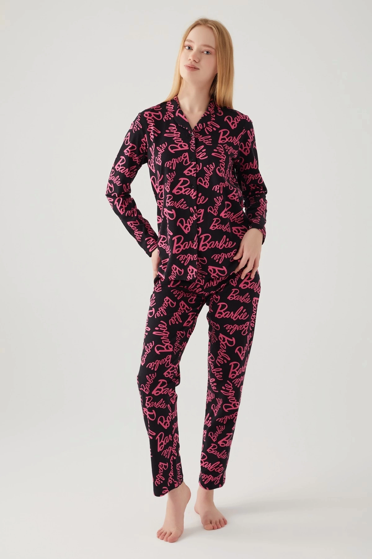 Barbie 1767-s Kadın Gömlek Yaka Pijama Takımı