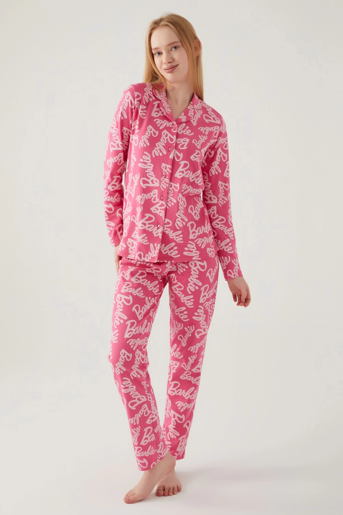 Barbie 1767-s Kadın Gömlek Yaka Pijama Takımı