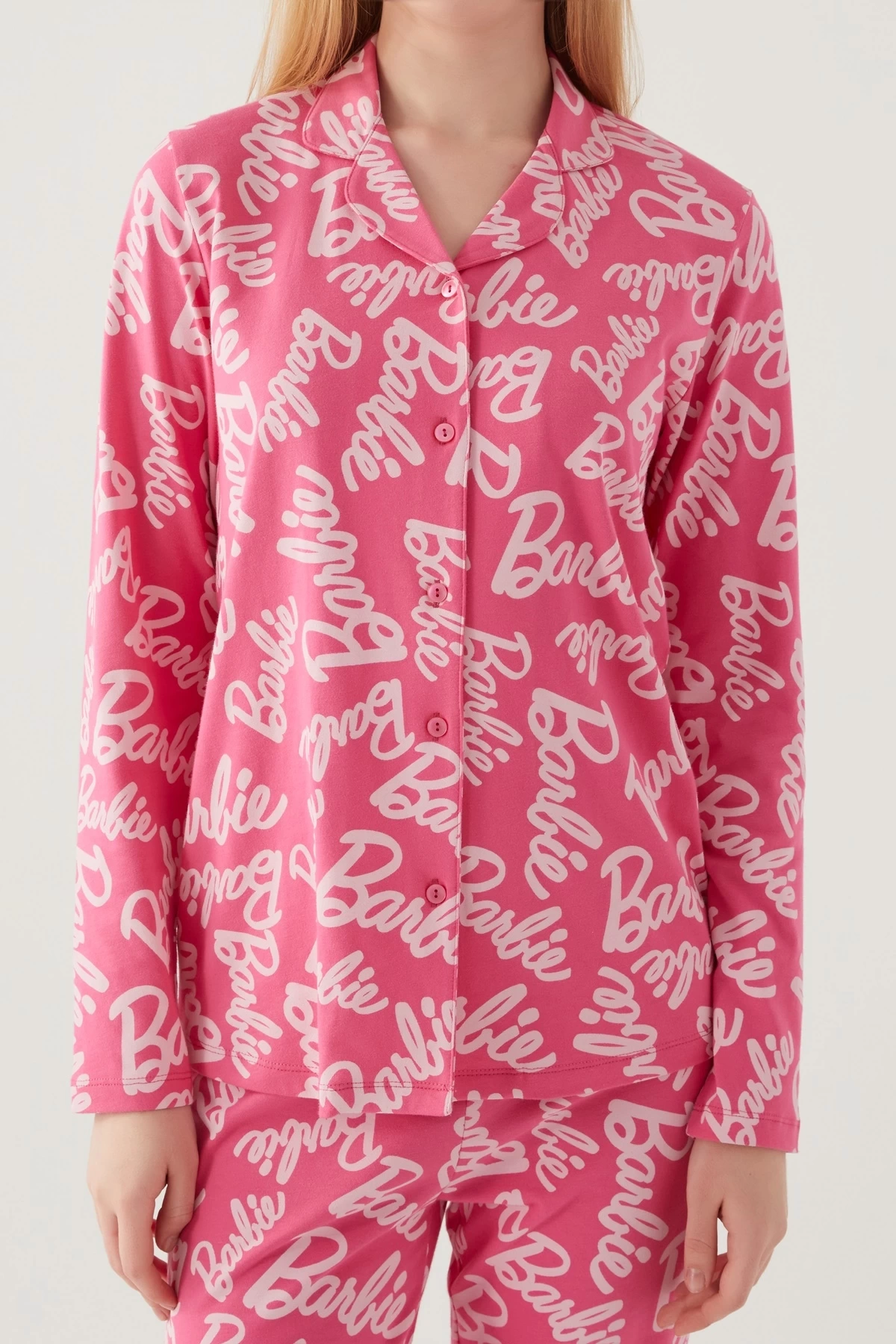 Barbie 1767-s Kadın Gömlek Yaka Pijama Takımı